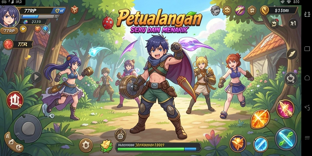Screenshot gameplay 77RP yang menampilkan aksi karakter Anime.