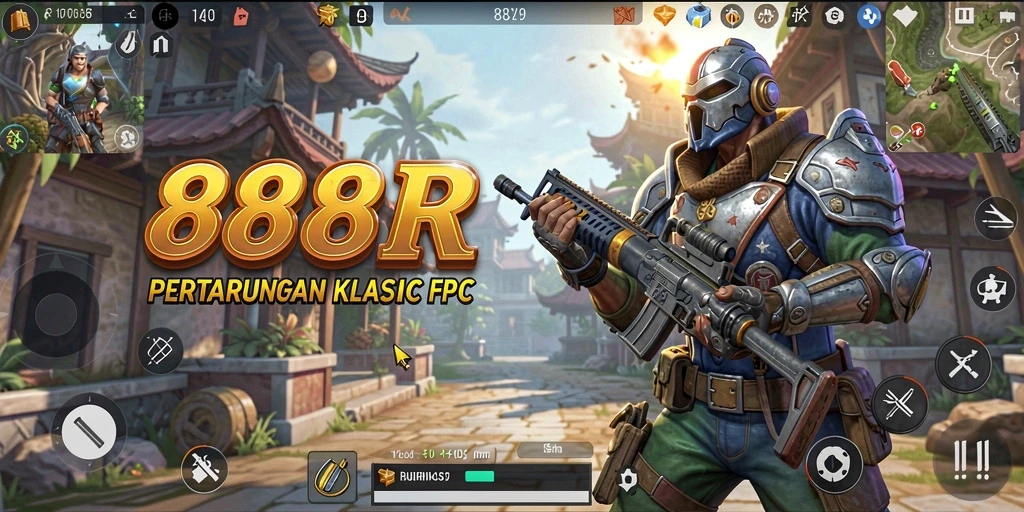 Tangkapan layar dari gameplay intens 888R dalam mode FPS.