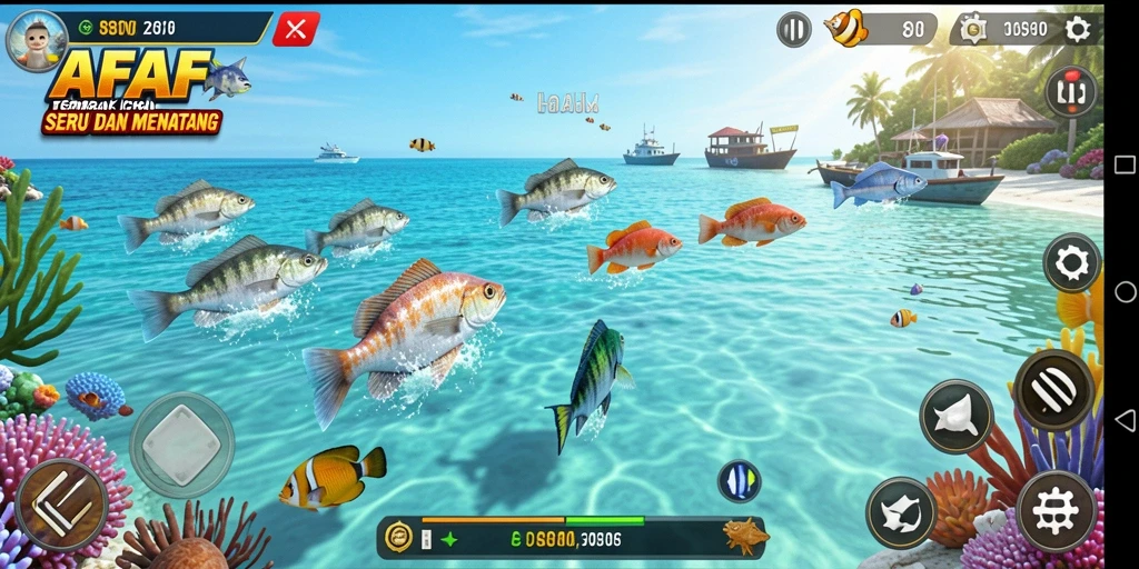 Tampilan screenshot AFAF yang menampilkan aksi menembak ikan.