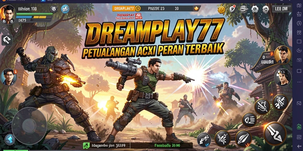Tangkapan layar utama DREAMPLAY77 menampilkan aksi pertarungan seru dalam gameplay ARPG.