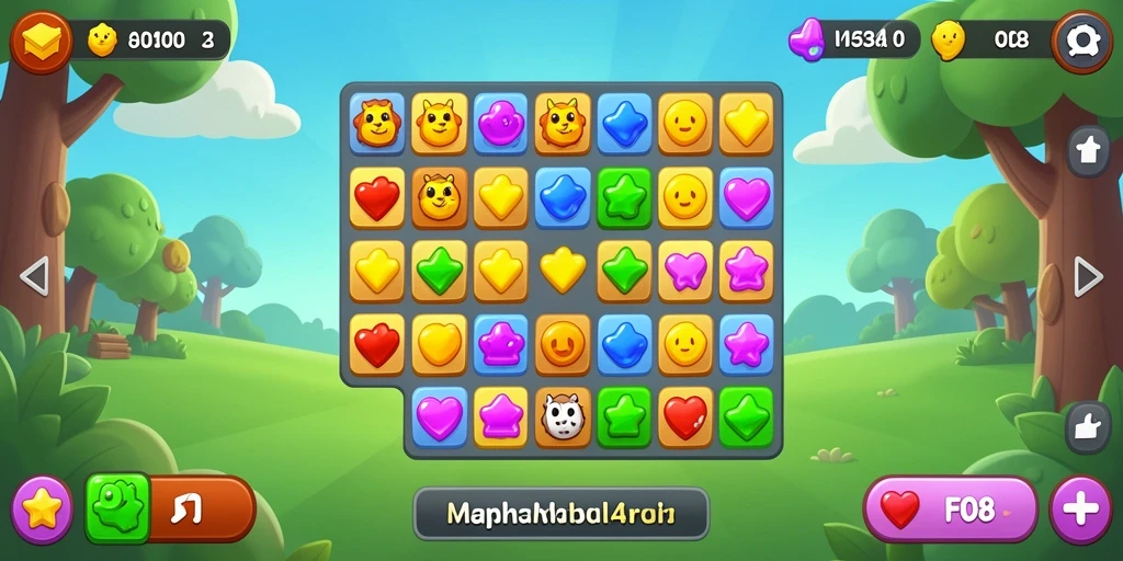 Tangkapan layar FO8 menampilkan gameplay Match-3 yang penuh warna dan menantang.
