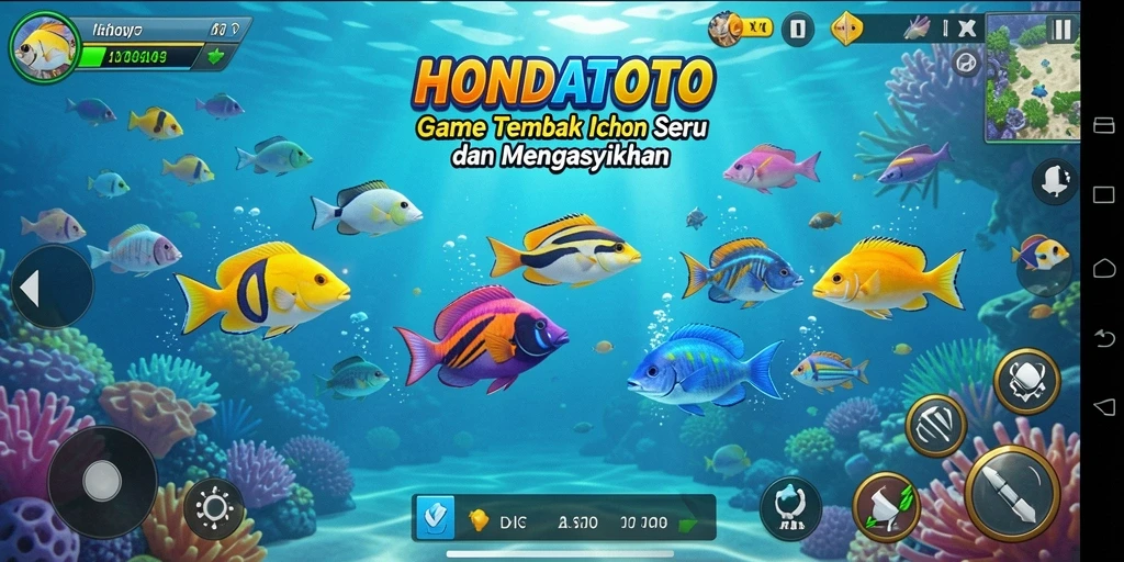 Tampilan gameplay HONDATOTO yang seru saat menembak ikan.