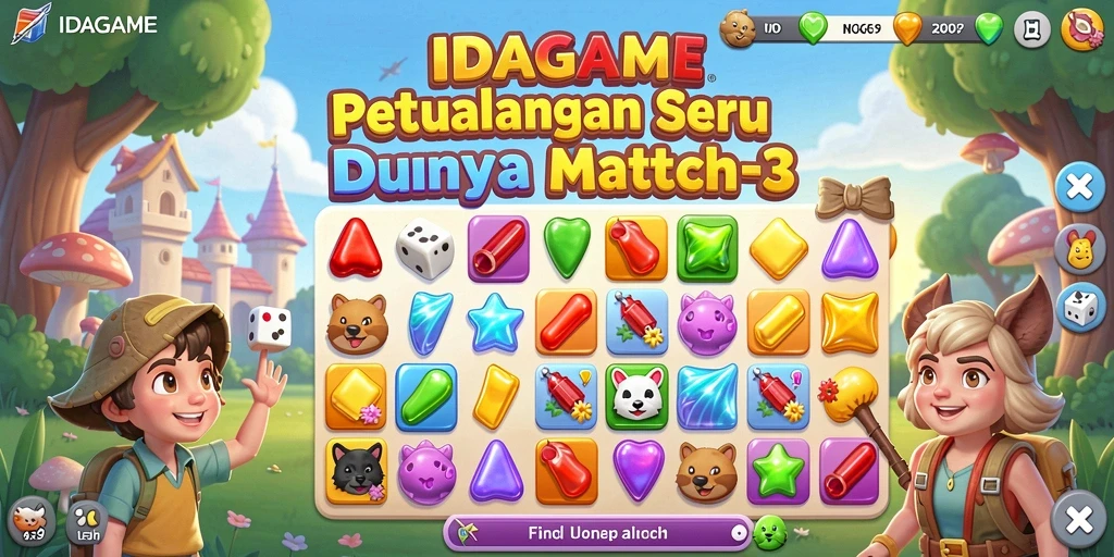 Screenshot gameplay IDAGAME yang menunjukkan aksi Match-3 yang seru.