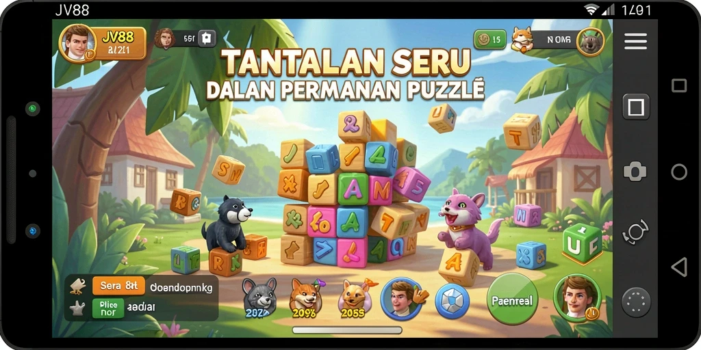 Tangkapan layar dari gameplay JV88 yang menampilkan teka-teki seru.