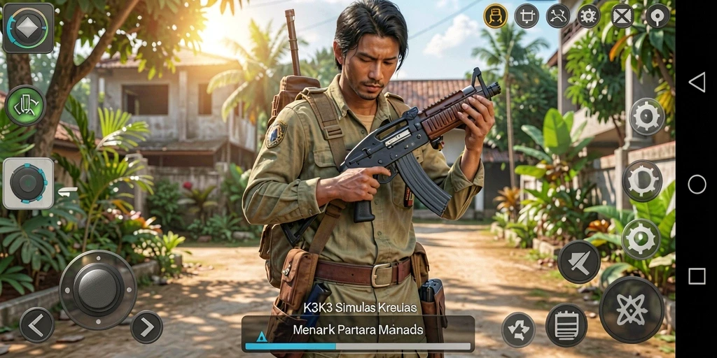 Screenshot gameplay K3K3 menampilkan dunia simulasi yang hidup.