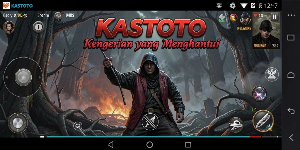 Gameplay KASTOTO menampilkan suasana horor yang mencekam dan penuh ketegangan.