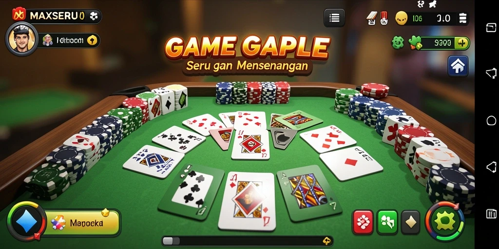 Tampilan gameplay seru dari MAXSERU yang menampilkan keseruan bermain Gaple.