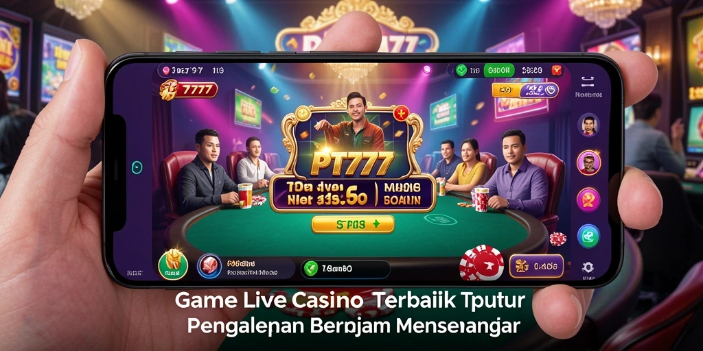 Screenshot gameplay PT777 menunjukkan dealer yang profesional dan meja permainan Live Casino.