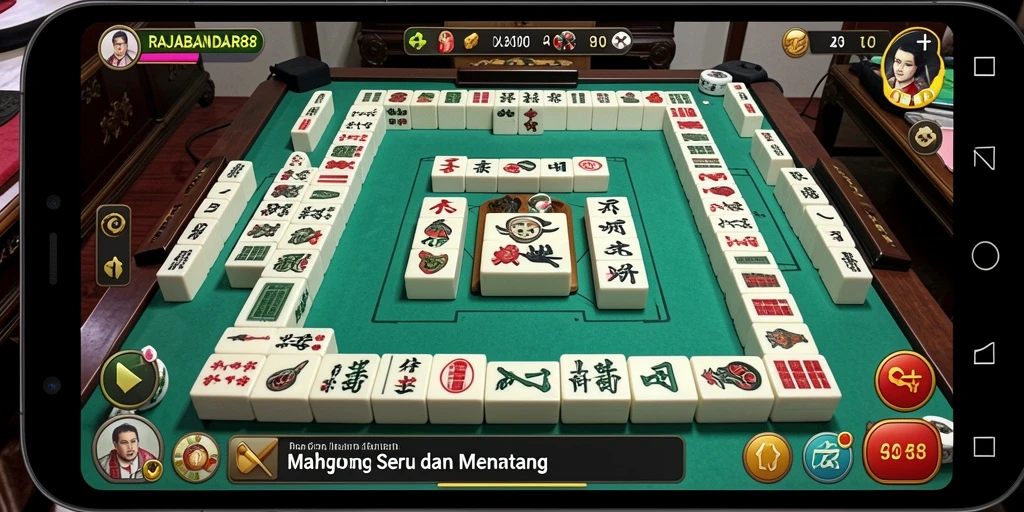 Tampilan gameplay seru dalam RAJABANDAR88 dengan suasana Mahjong yang menarik.