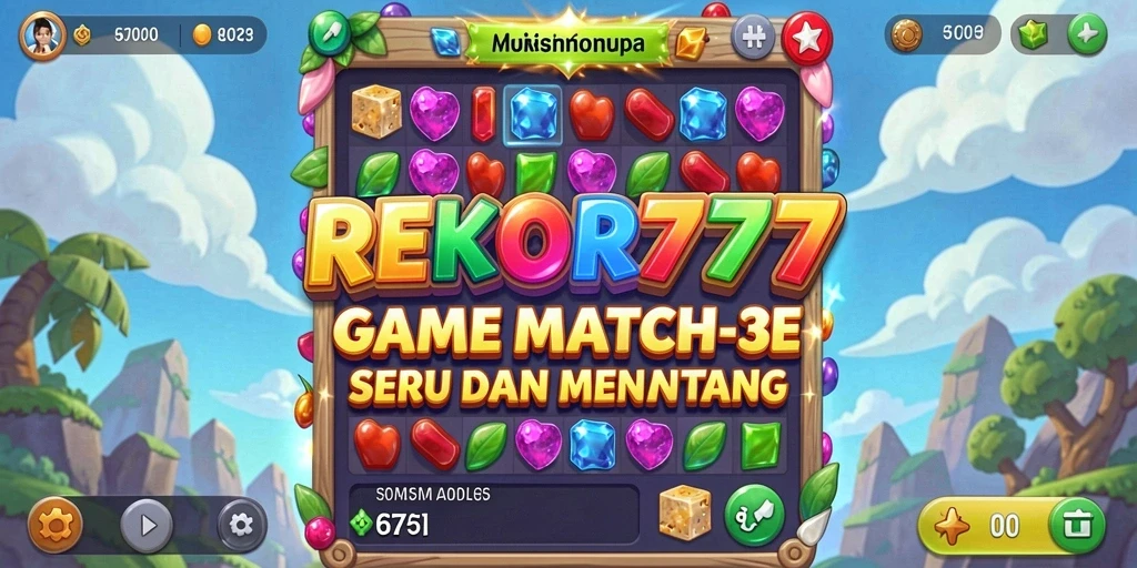 Tampilan gameplay seru REKOR777 dengan kombinasi match-3 yang menantang.